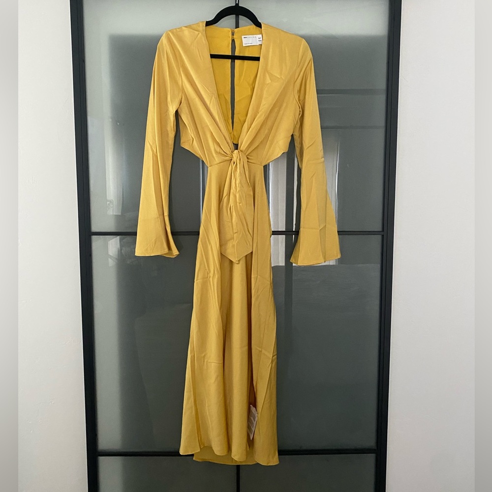 ASOS Mustard Yellow Long Sleeve Tie-Front Maxi Dress